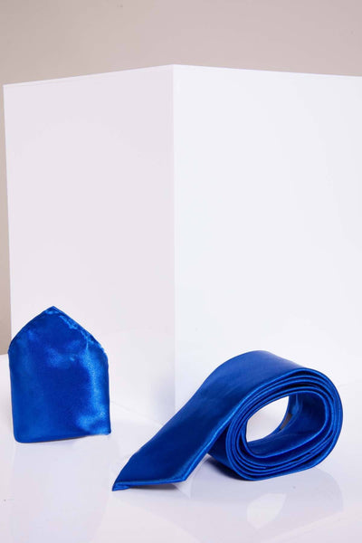 STANLEY - Satin Tie & Pocket Square Set In Royal Blue